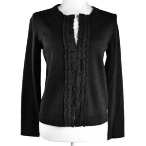 Banana Republic 100% Merino Wool Black Cardigan With Ruffles Women's Check Sz